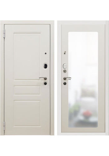 Дверь мет. SD Prof-10 Трио белая большое зеркало Белый, со стеклом